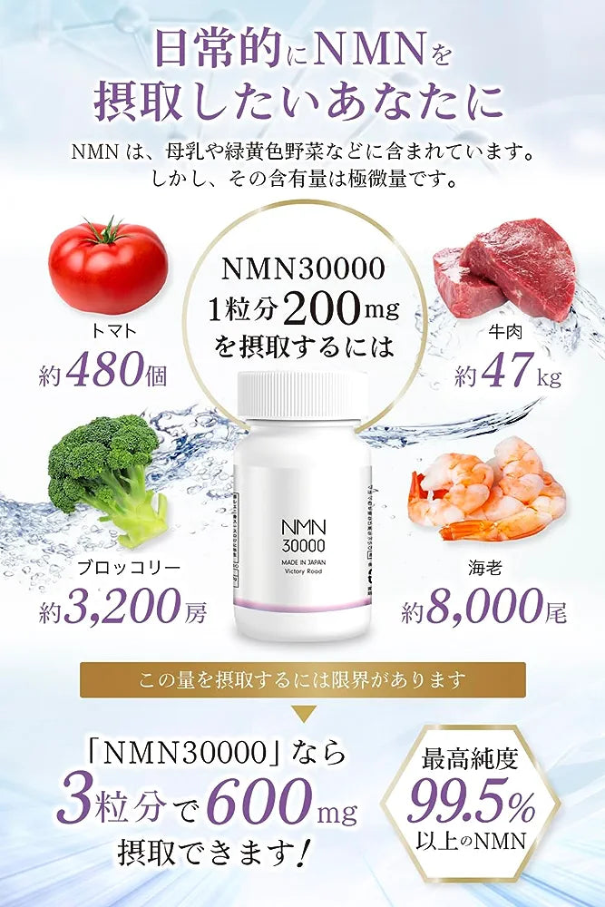 日本製造 Victory Road NMN 99.5% 高純度 GMP 設施製造 NMN 30000 mg 30000mg 每粒  200MG 每瓶 150粒